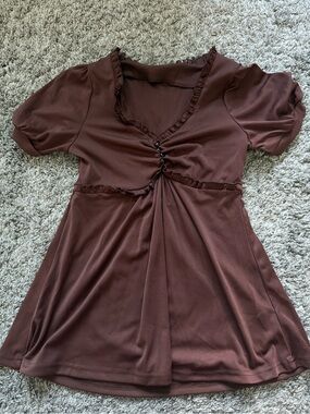 Brown Ruffle-Trim Top